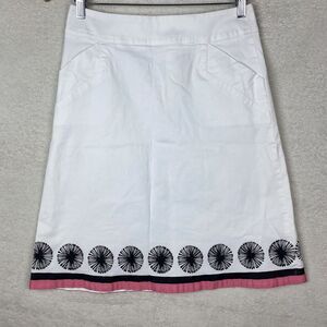 Vintage Talbots White Stretch Twill A-Line Skirt Pink Ribbon Trim Size‎ 8
